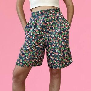 Vintage Floral Strawberry Print Women's Shorts - Navy